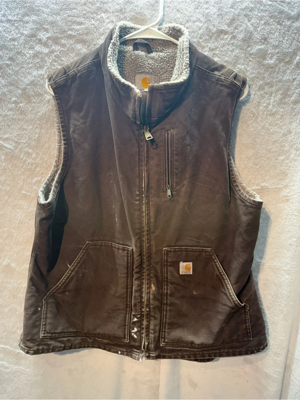 Carhartt Brown Canvas Sherpa Lined Vest